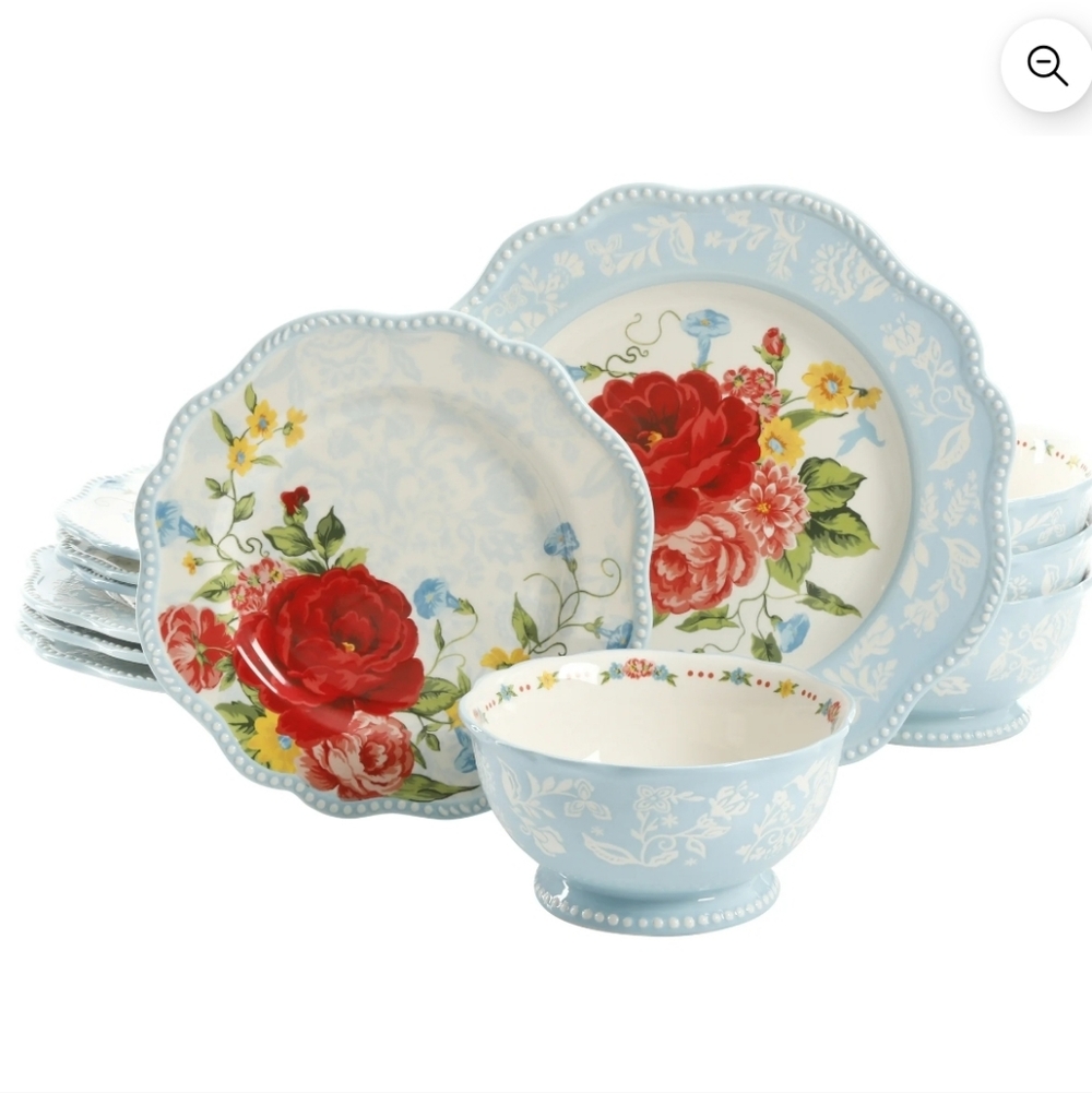 🌹 New Pioneer Woman Sweet Rose 12 Piece Dinnerware Set
